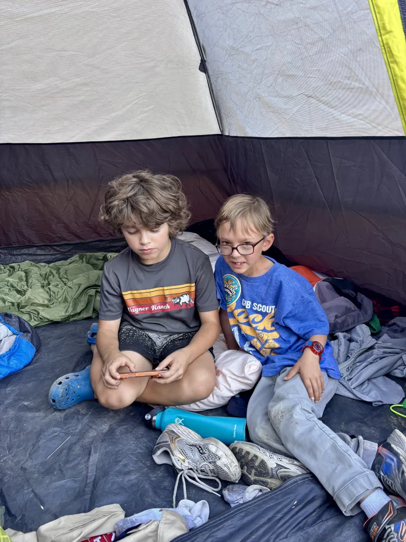 Scouts spending time together in a tent